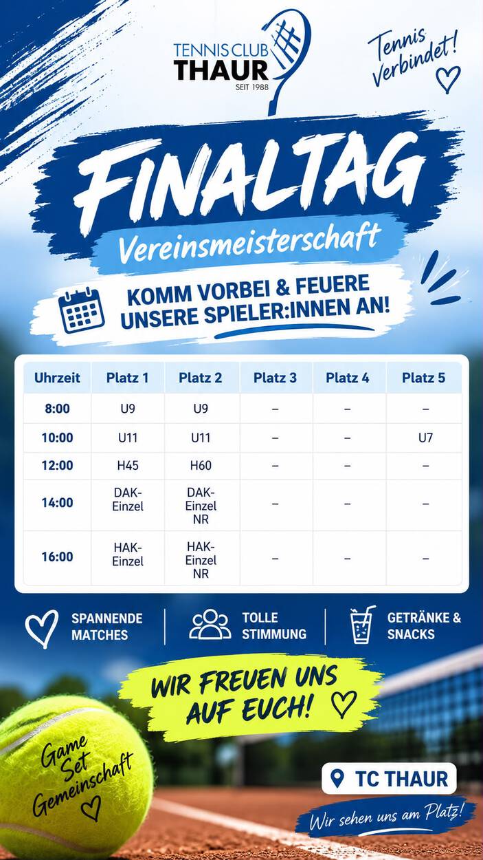 Zeitplan Finaltag Vereinsmeisterschaft
